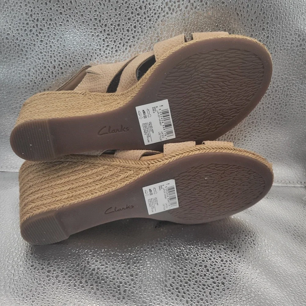 Clarks Lafley Krissy Sand Leather Espadrille Wedge Sandals Womens 7.5 M